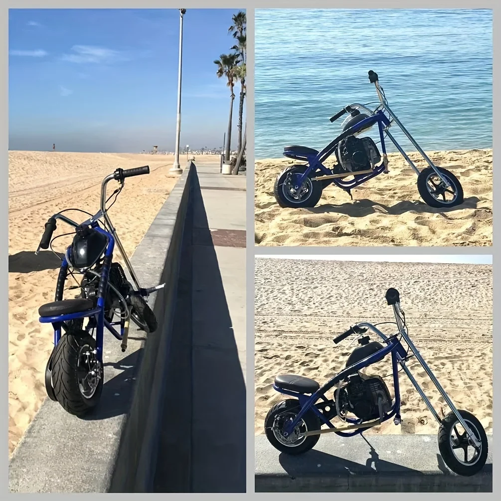 

SAY YEAH 49cc Gas Mini Chopper Comes Standard With Rear Disc Brakes And Large 14 Inch Front And 11 Inch Rear Pneumatic Street Tires.