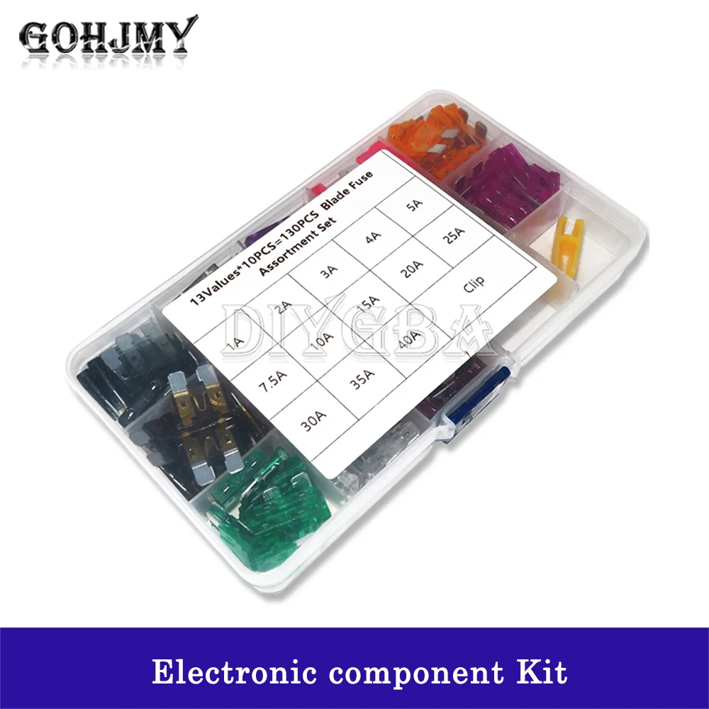 Standard Blade Car Fuse Assortment,130PCS/Set 1A 2A 3A 4A 5A 7.5A 10A 15A 20A 25A 30A 35A 40A Car Fuse Set Diy GOHJMY