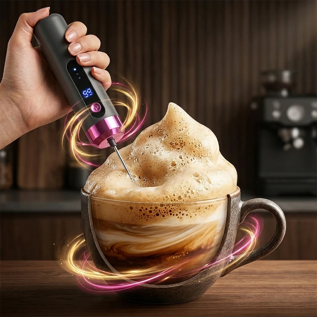 1 handheld mini electric milk mixer, stainless steel USB rechargeable, 3 speed settings