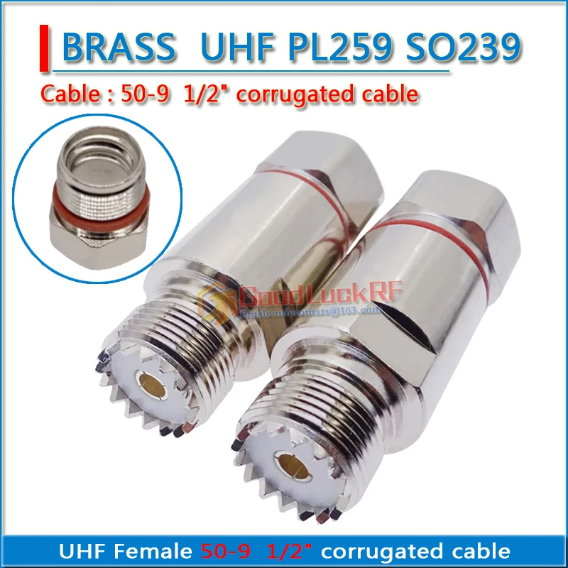 

SL16 PL259 SO239 M UHF Female super flexible feeder 50-9 Clamp Solder for 1/2" corrugated cable RF connector Brass