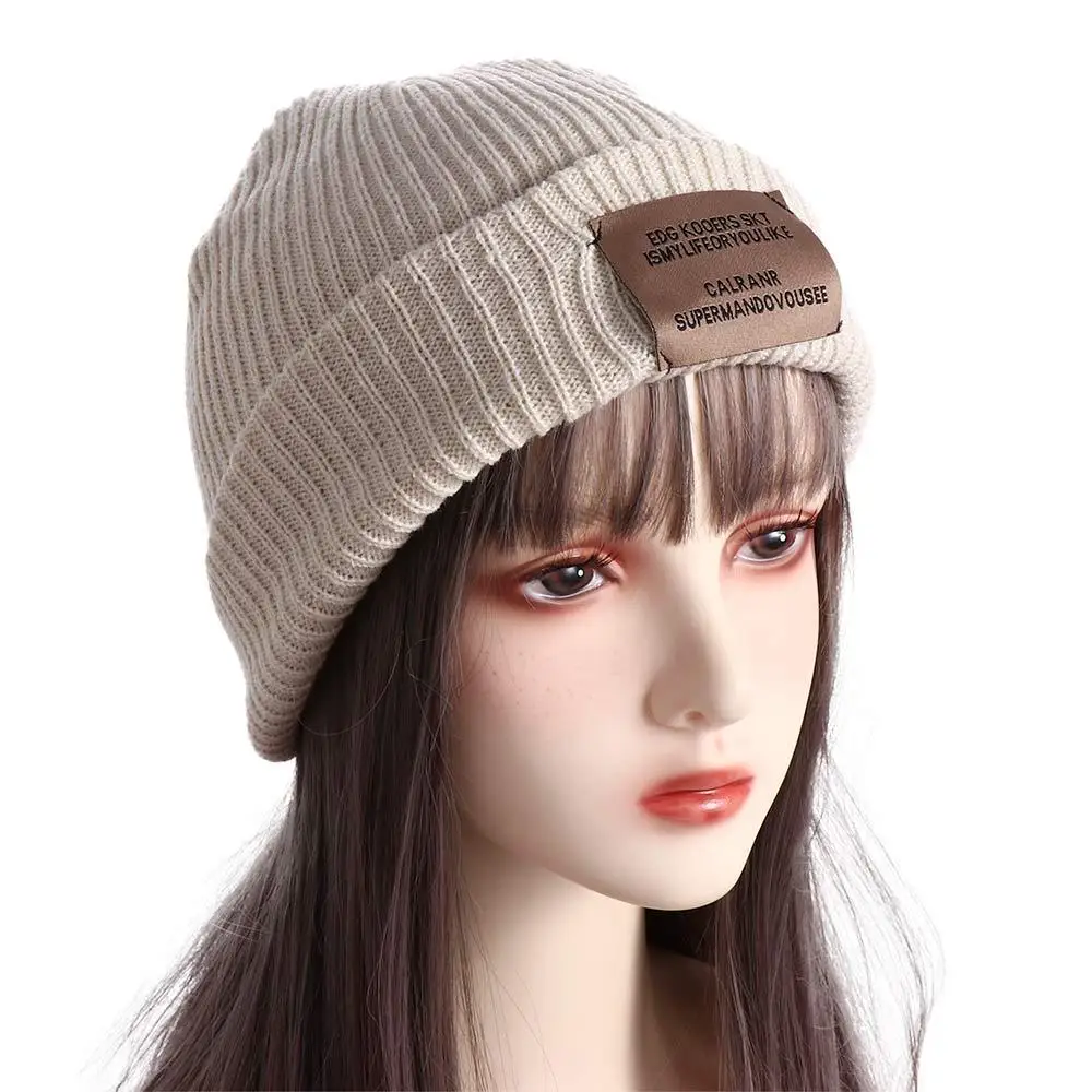 Hip Hop Retro Temperament Skullies Letter Solid Color All-match Stripe Woolen Hat Men Beanies Knitted Hat Korean Style Caps