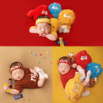 Fotografia de malha adereços para bebê recém-nascido, boneca Fur Ball, posando acessórios para fotos, estilo esportivo, 3 cores