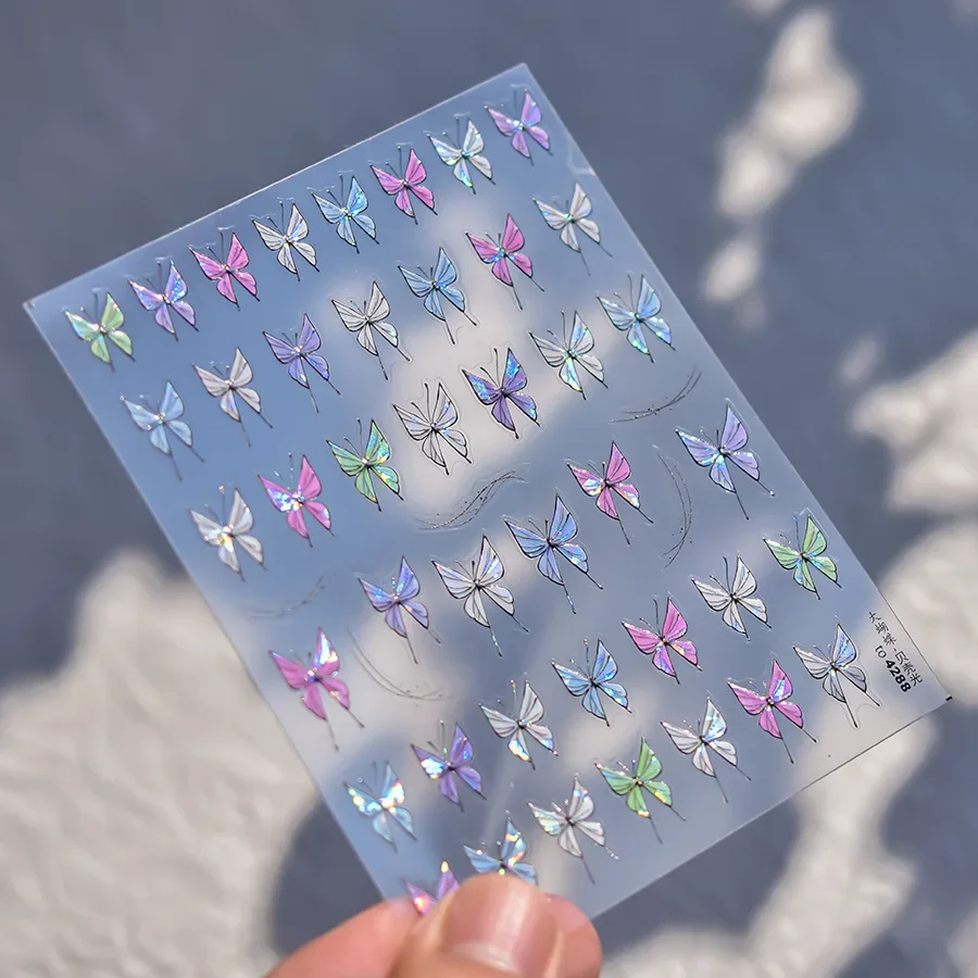 Fantásticas pegatinas coloridas para uñas de mariposa, diseño de Flash 5D de alta calidad, decoración adhesiva para uñas, T-4310