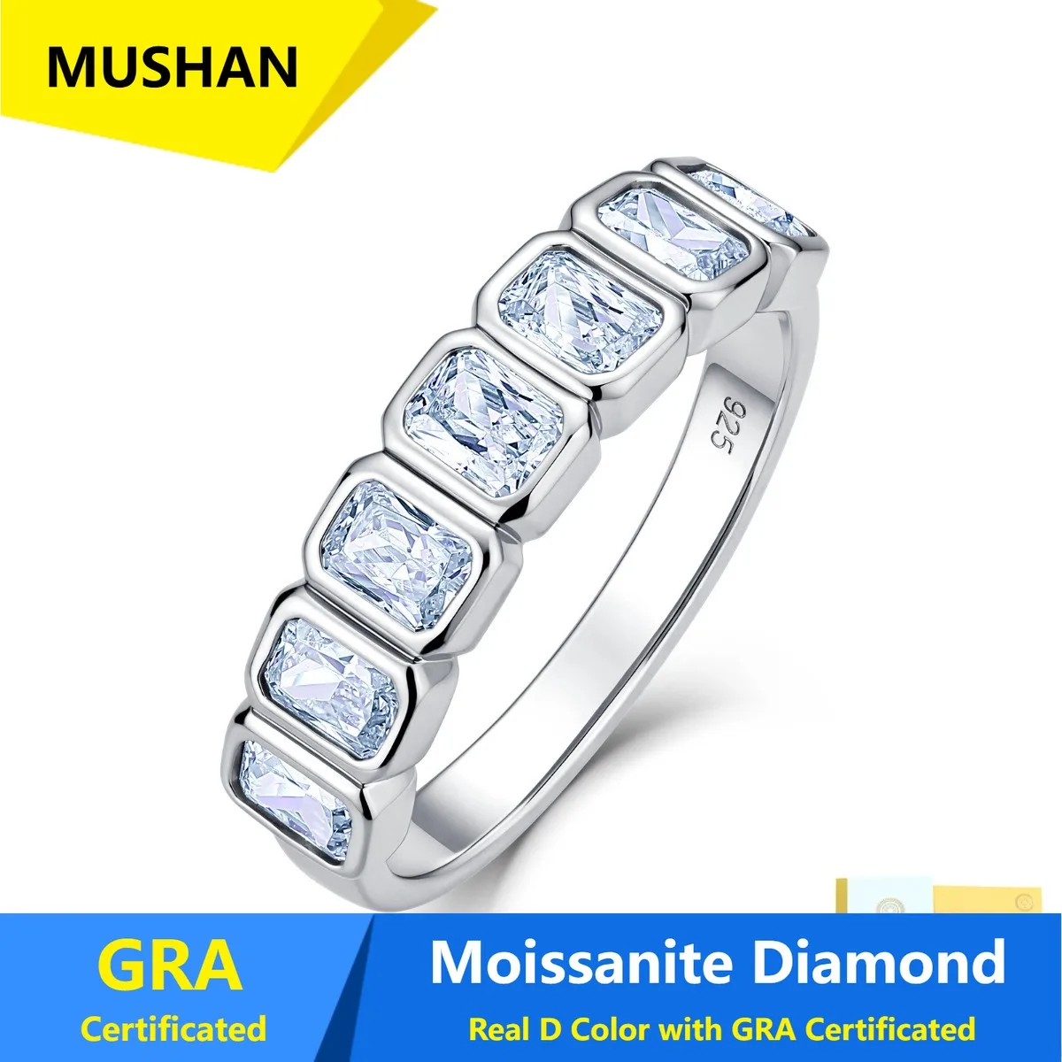 MUSHAN Luxury Jewelry 925 Sterling Silver Ring Band Women GRA Certificated Moissanite Diamond Emerald D Color Rings Fine Jewelry