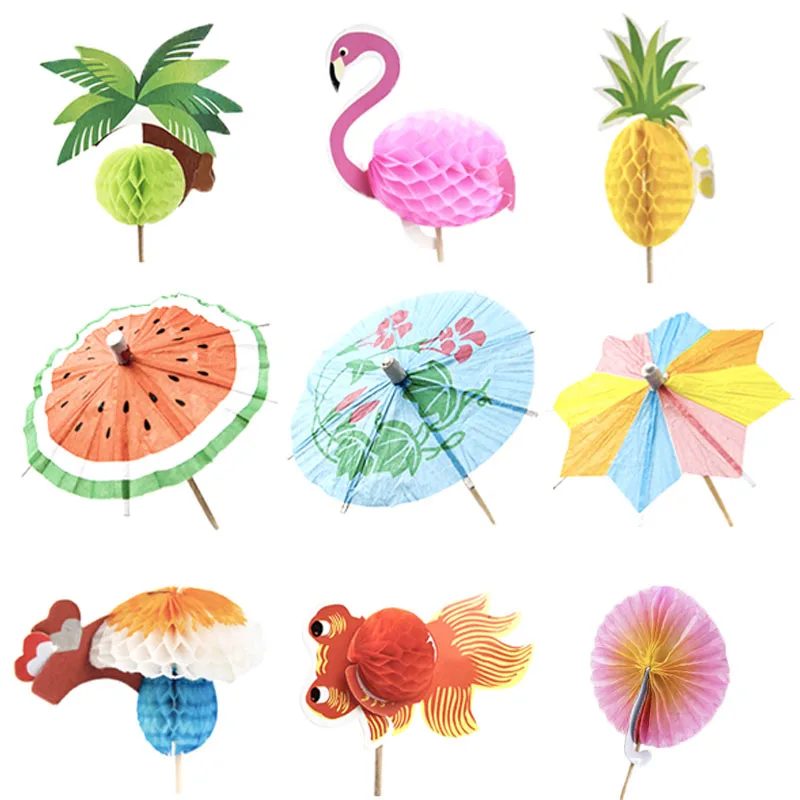 

50Pcs Paper Umbrella Cocktail Fruit Picks Cupcake Toppers Hawaii Birthday Wedding Party Decorations