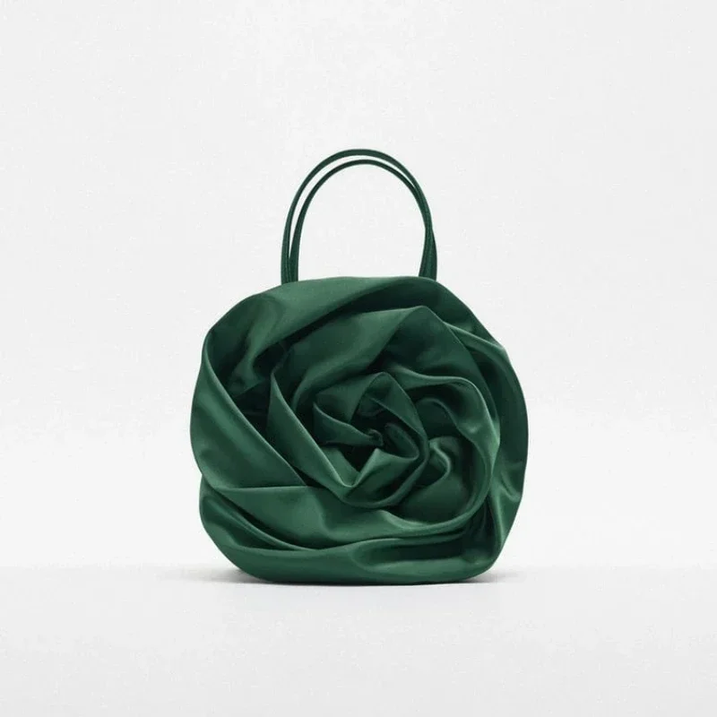 BBL01   2023 Summer New Brand Design Silk Pleated Flower Handbag Women Red Flower Round Evening