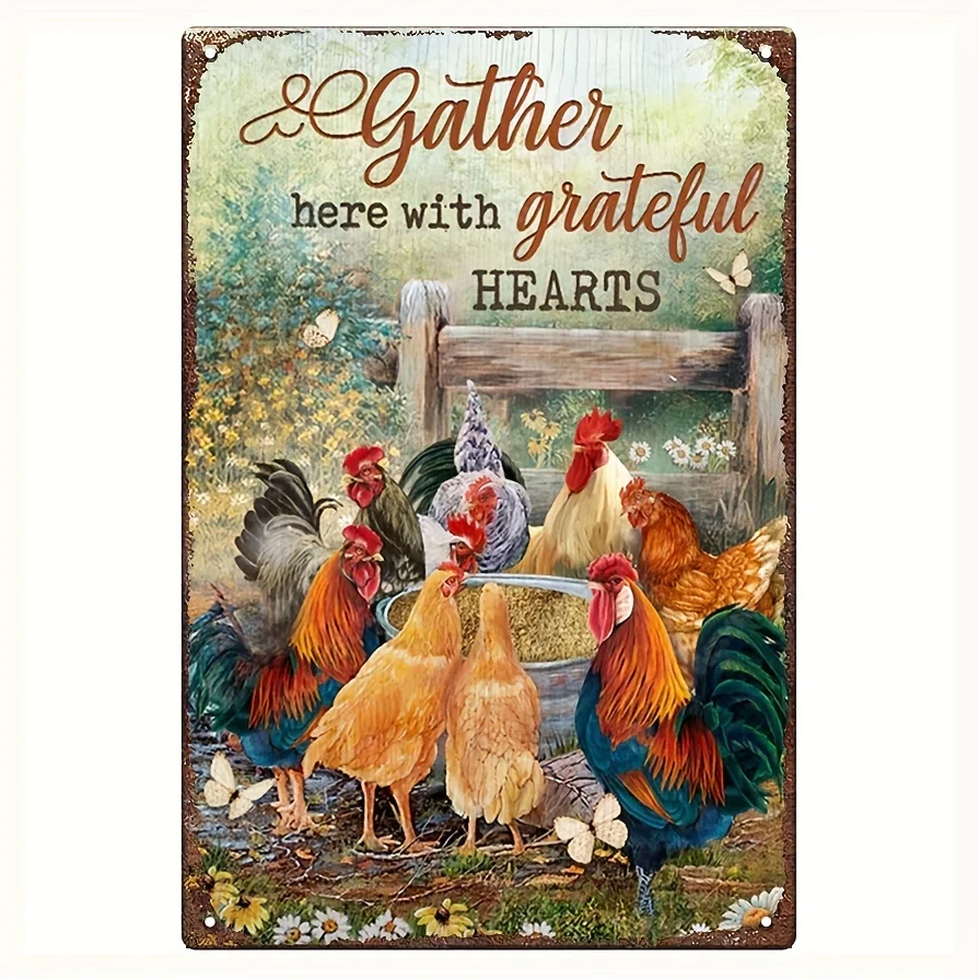 Vintage Watercolor Rooster Metal Sign - Rustic 