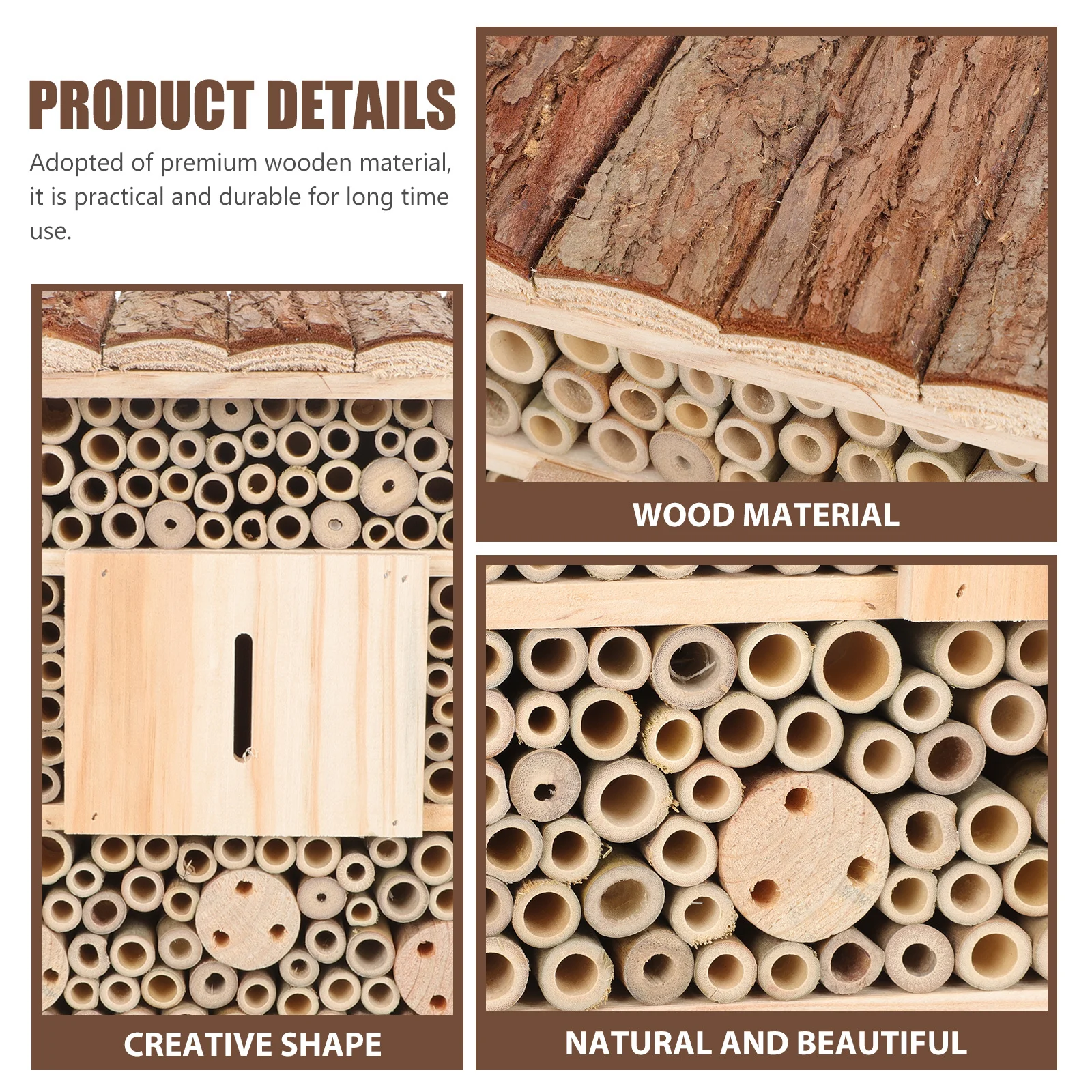 

Натуральный деревянный домик для насекомых: садовый декор для пчёл и божьих коровок, экологичное украшение для улицы, устойчивое укрытие для разведения насекомых, место обитания