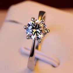 Luxury Female Small Lab Diamond Ring Real 925 Sterling Silver Engagement Solitaire Wedding Jewelry For Women