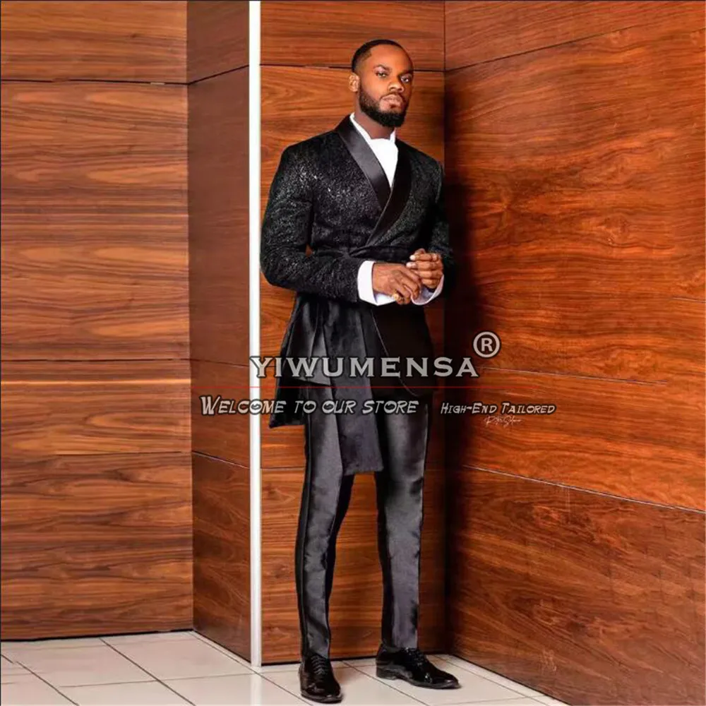 Costumes de mariage de luxe avec cape, blazer de Rhmasculin sur mesure, veste et pantalon jacquard, revers châle noir, smokings de marié, zones me