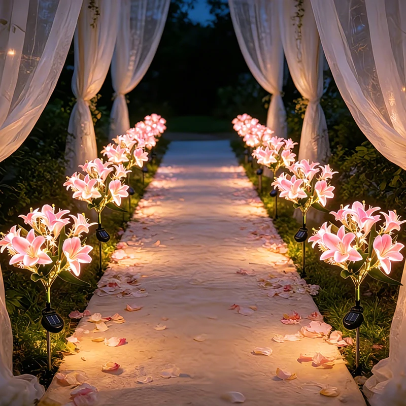 

7-head Solar-powered Lily Garden Light Pink LED Outdoor Solar Light for Lawn Walkway Light for Courtyard Garden Pathway Decor