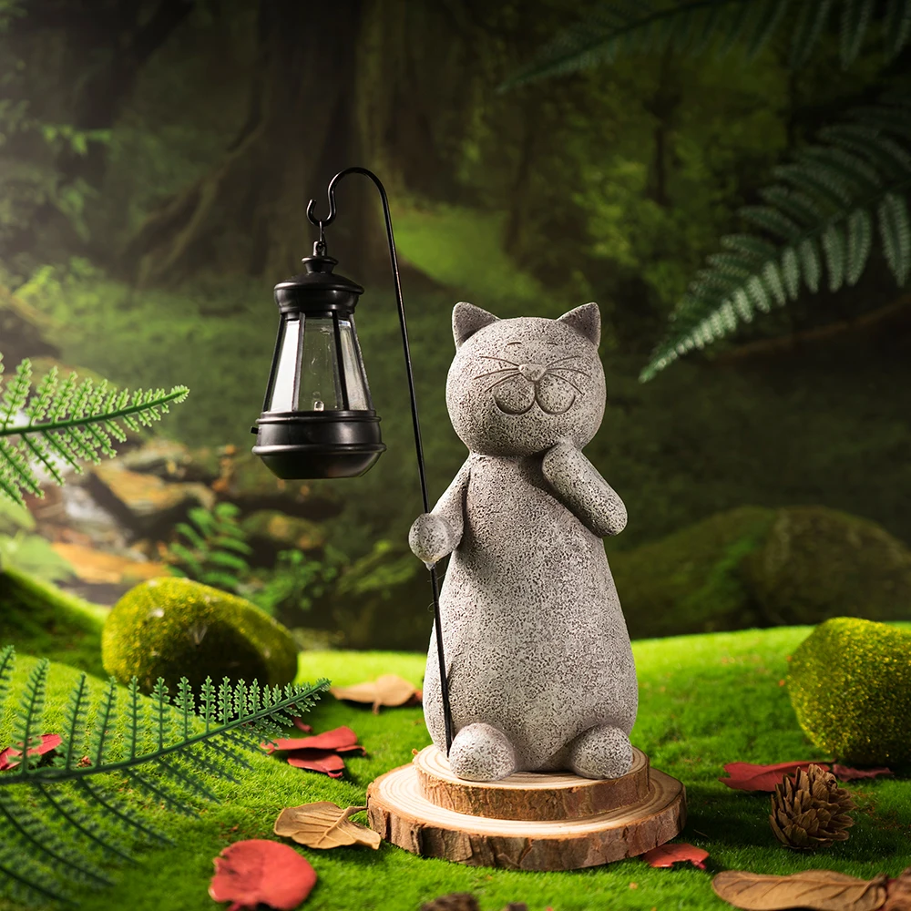 

Resin Animal Sculpture Solar Garden Light Cat Lantern Handicraft Decoration Farm Garden Balcony Art Home Decoration