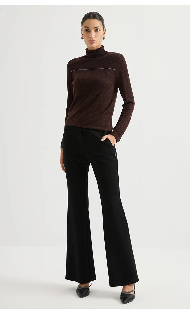 BY3621699 Damen-Pullover mit Rollkragen, Lurex-Strick, Wollmischung, Langarm, Brustnaht mit metallischem Glanz, dezenter Luxus für den Herbst – Detail 12
