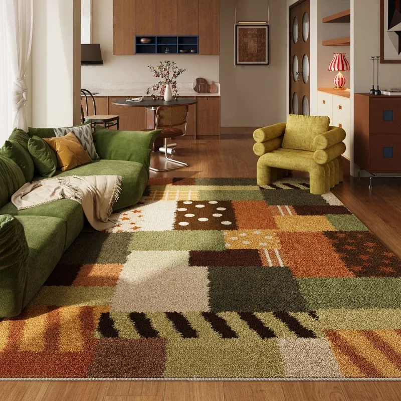 Dopamine-Plaid Living Room Carpet Cartoon Style Creative High-End Bedroom Rug Home Decor Sofa Coffee Table Floor Mat Alfombra 러그