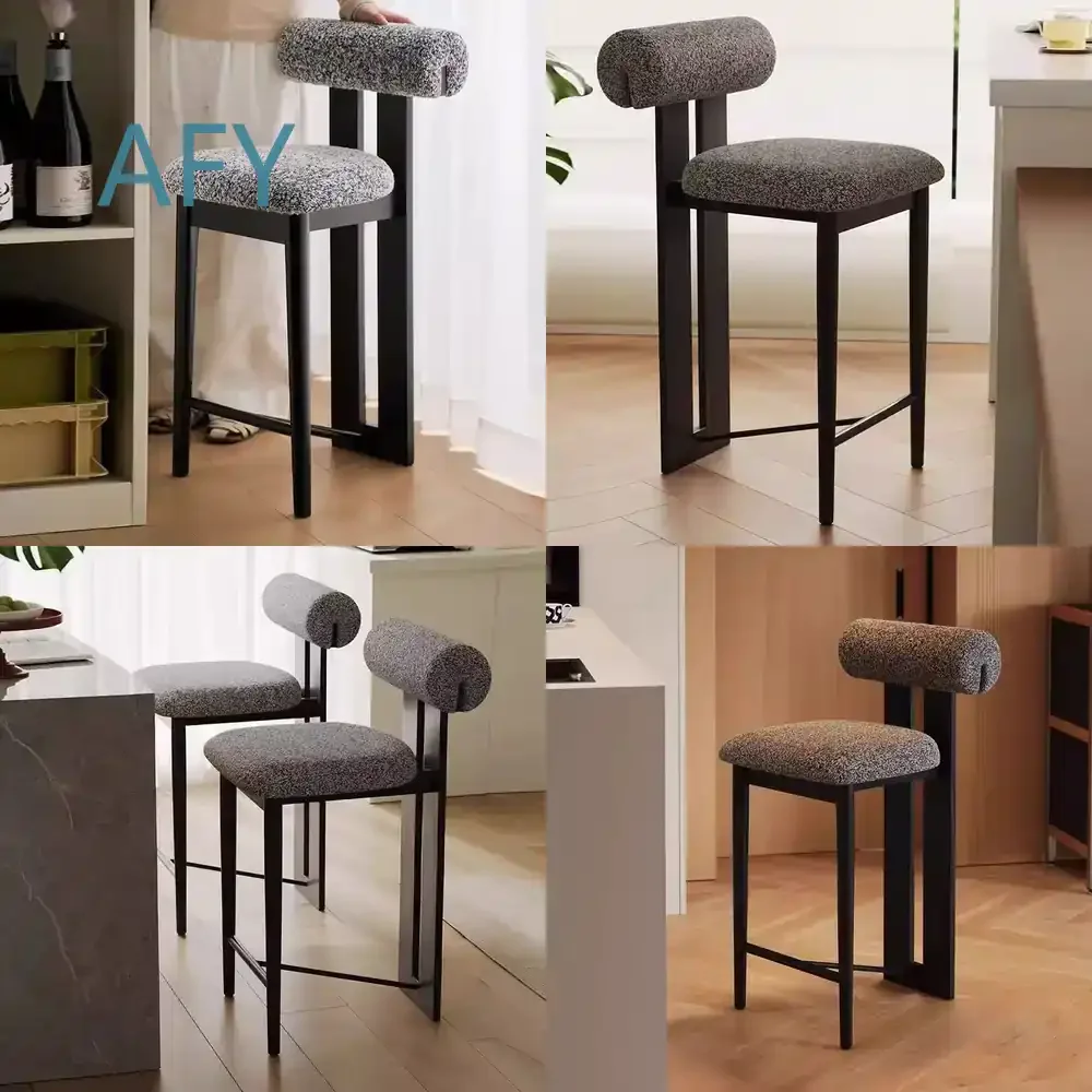 French Style Bar Stool for Home Use Vintage Backrest High Bar Chair for Island Counter Nordic Design Wooden Pub Stool