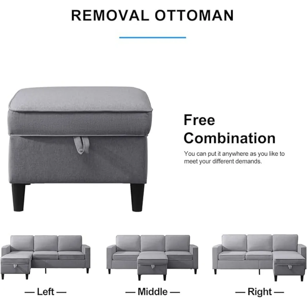 Conjunto de sofá de 2 peças para sala de estar, loveseat conversível modural e conjunto de sofá, tecido de linho moderno em forma de L