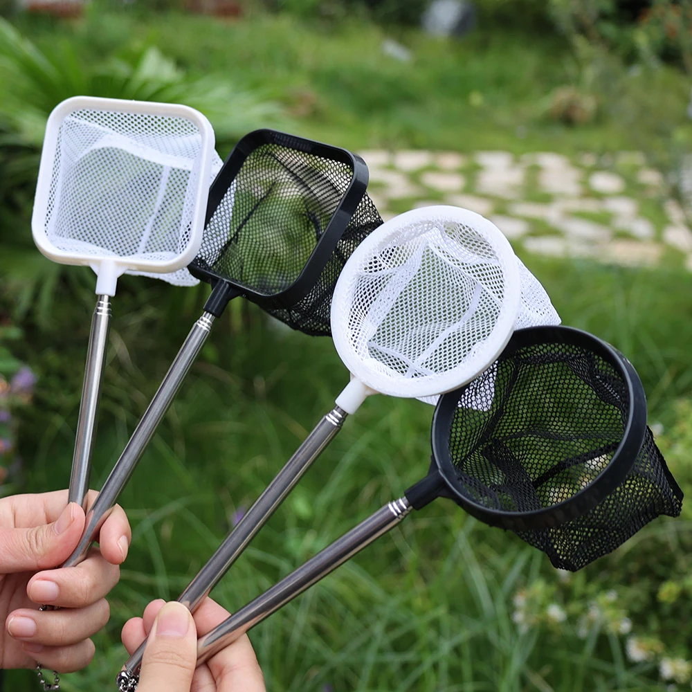 Stainless Steel Retractable Small Fishing Nets Home Aquarium Viewing Fishing Tools 3D Square Round Clean Fishing Net Accessories