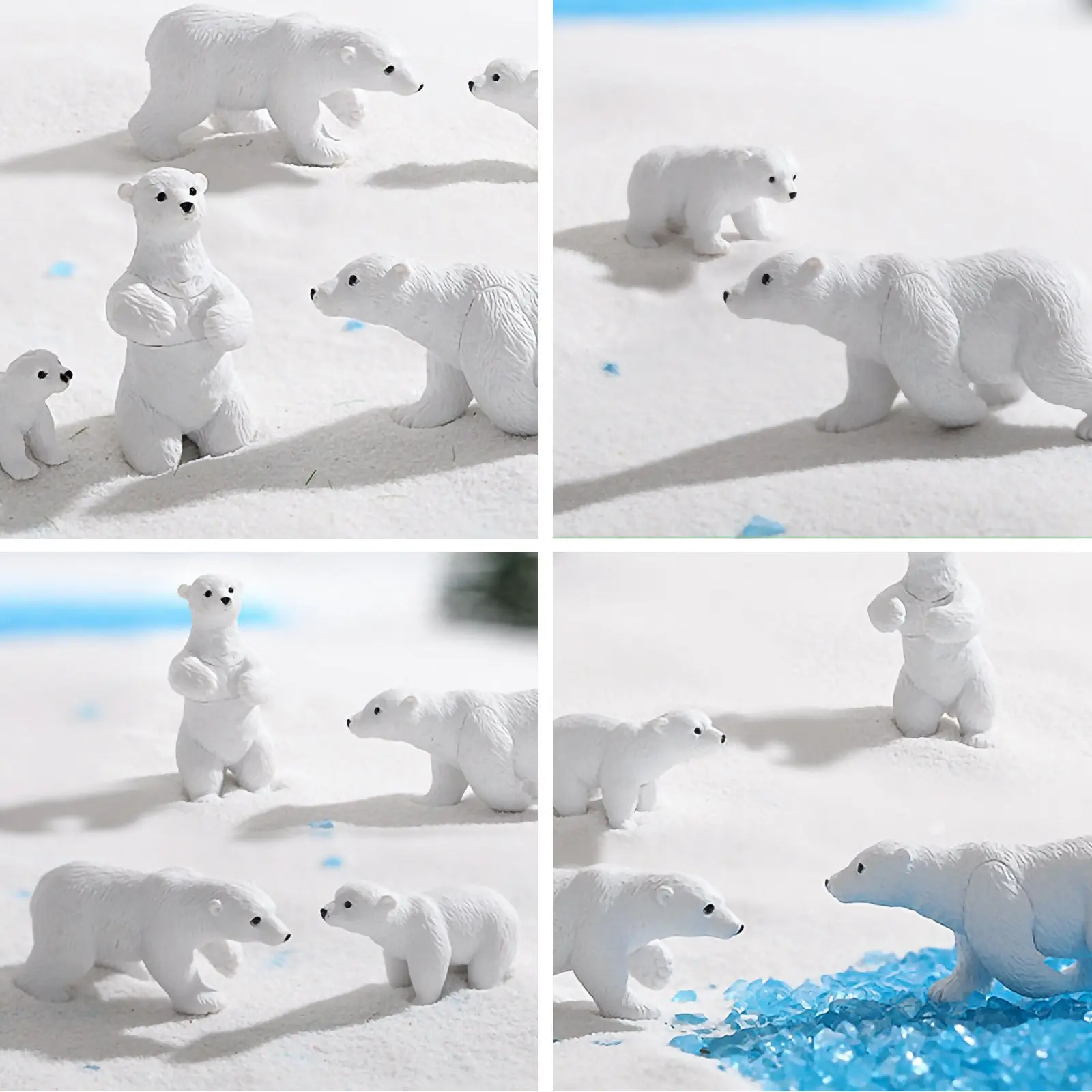 6Pcs Polar Bear Resin Miniatures White Bear Micro Landscape Decoration Garden Home Desk Ornament Animal Resin Craft