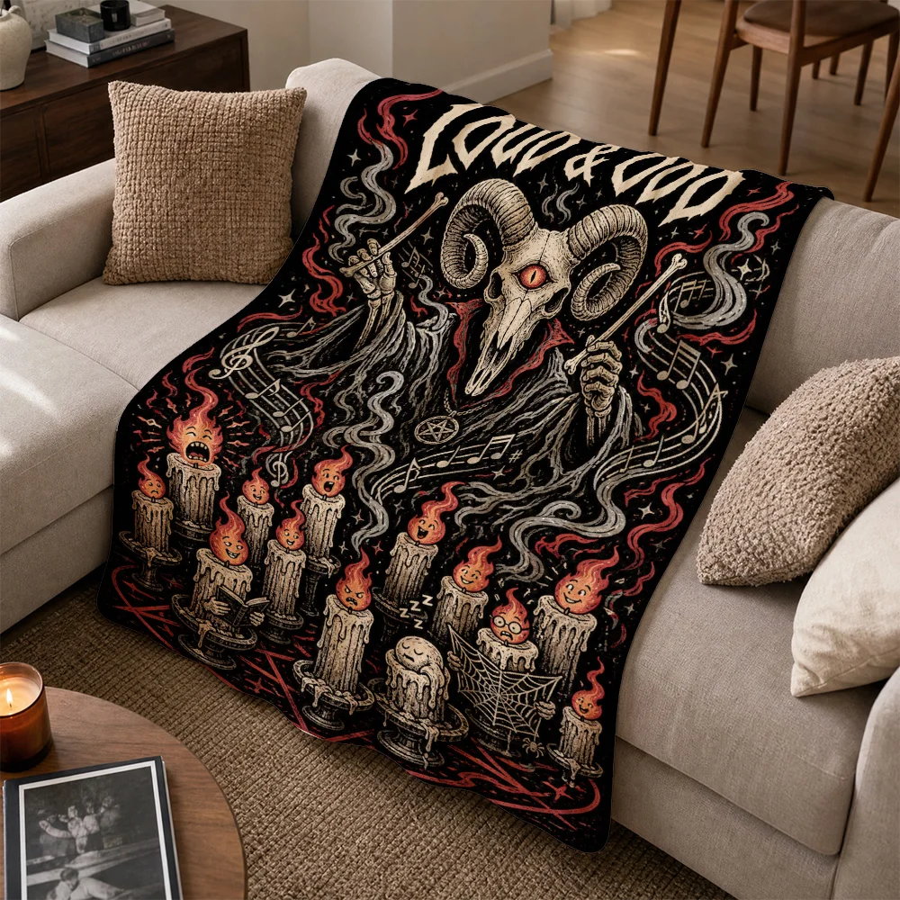 Alternative Gothic Skull Throw Blanket Sofa Couch Decor Alt Rock Bohemian Halloween Fall Aesthetic