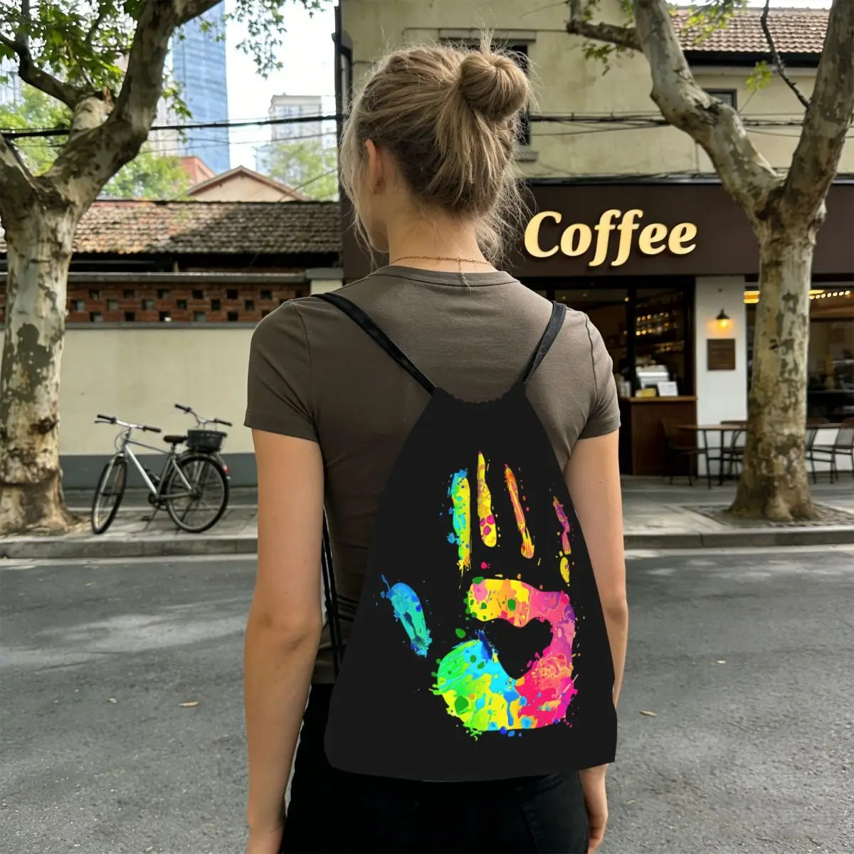 

Colorful Palm Graffiti Hand Design Backpacks Portable Drawstring Bags Shoes Bag Book Bags for Travel Students