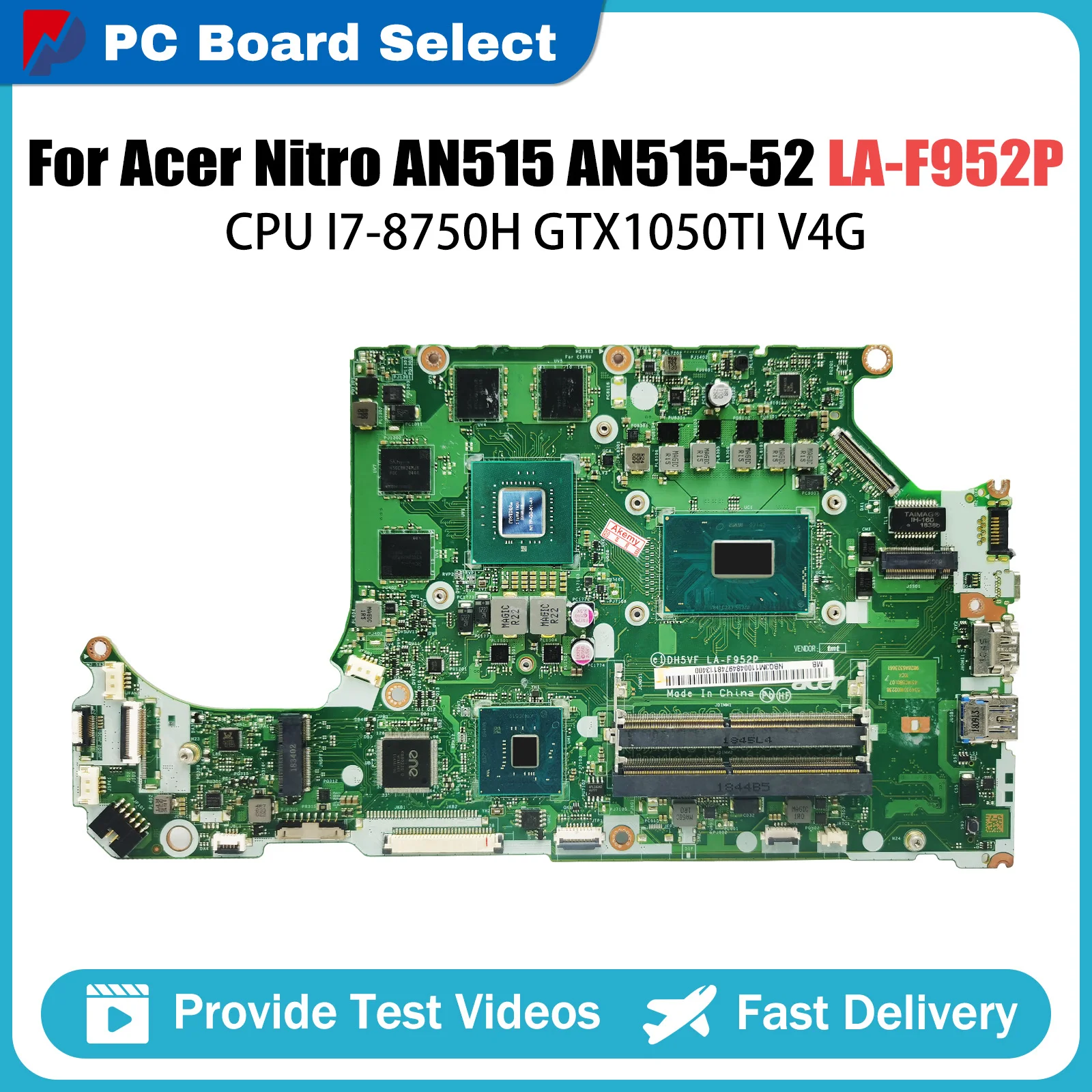 DH5VF LA-F952P Notebook Mainboard For Acer Nitro AN515 AN515-52 Laptop Motherboard I7-8750H GTX1050TI V4G NBGXC11002 100% OK