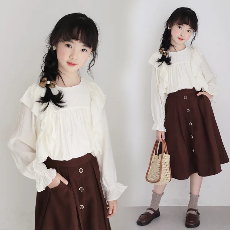 

Zhongda Children's 2024 New Dress Korean Edition Temperament Shirt Spring And Autumn Girls' Western Style Top Half Skirt Trendy