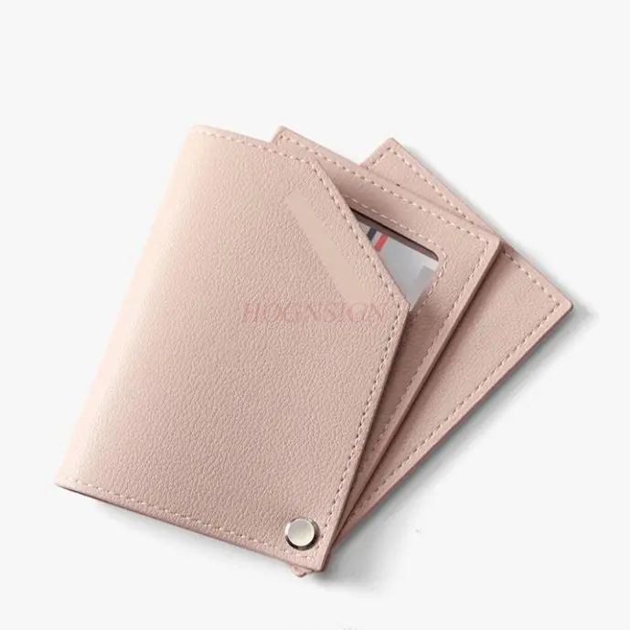 1pcsMini card bag for women, ultra-thin and compact, cute student card holder, simple card holder, solid color soft leather card