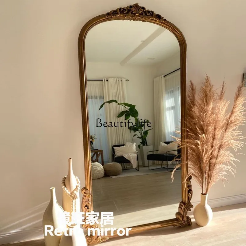 

ls 18 French full-body mirror retro light luxury home living room dressing mirror