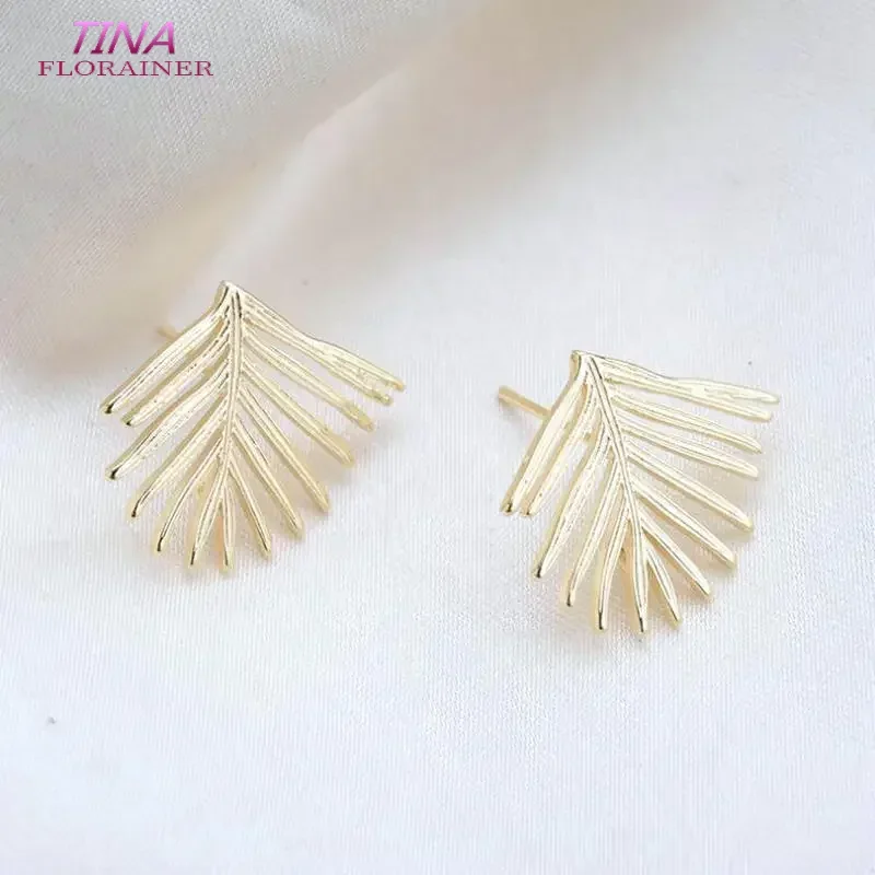 14K Gold Color Plated Brass 19*21 MM Leaf Stud Earrings High Quality Diy DIY Jewelry Making Finding Accessories