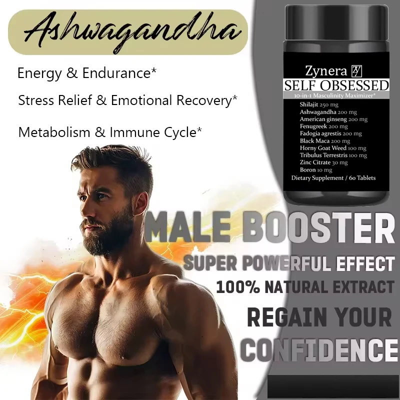 Integratore in Compresse di Ashwagandha, Shilajit e Maca, Capsule Anti-ossidanti, per l'Immunità e la Funzione Erettile Maschile