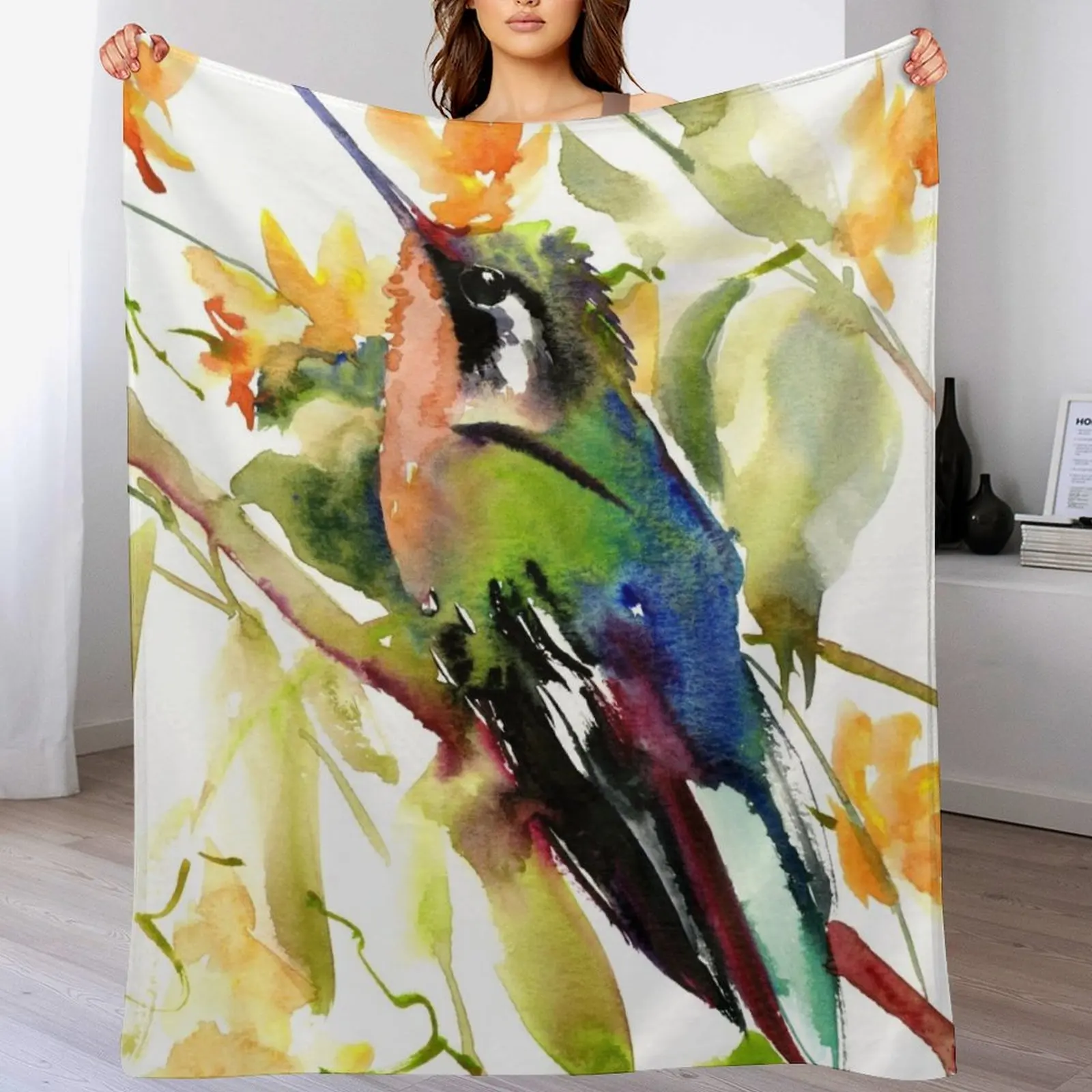 

Hummingbird and Flowers Throw Blanket Winter beds Sleeping Bag Warm wednesday Blankets
