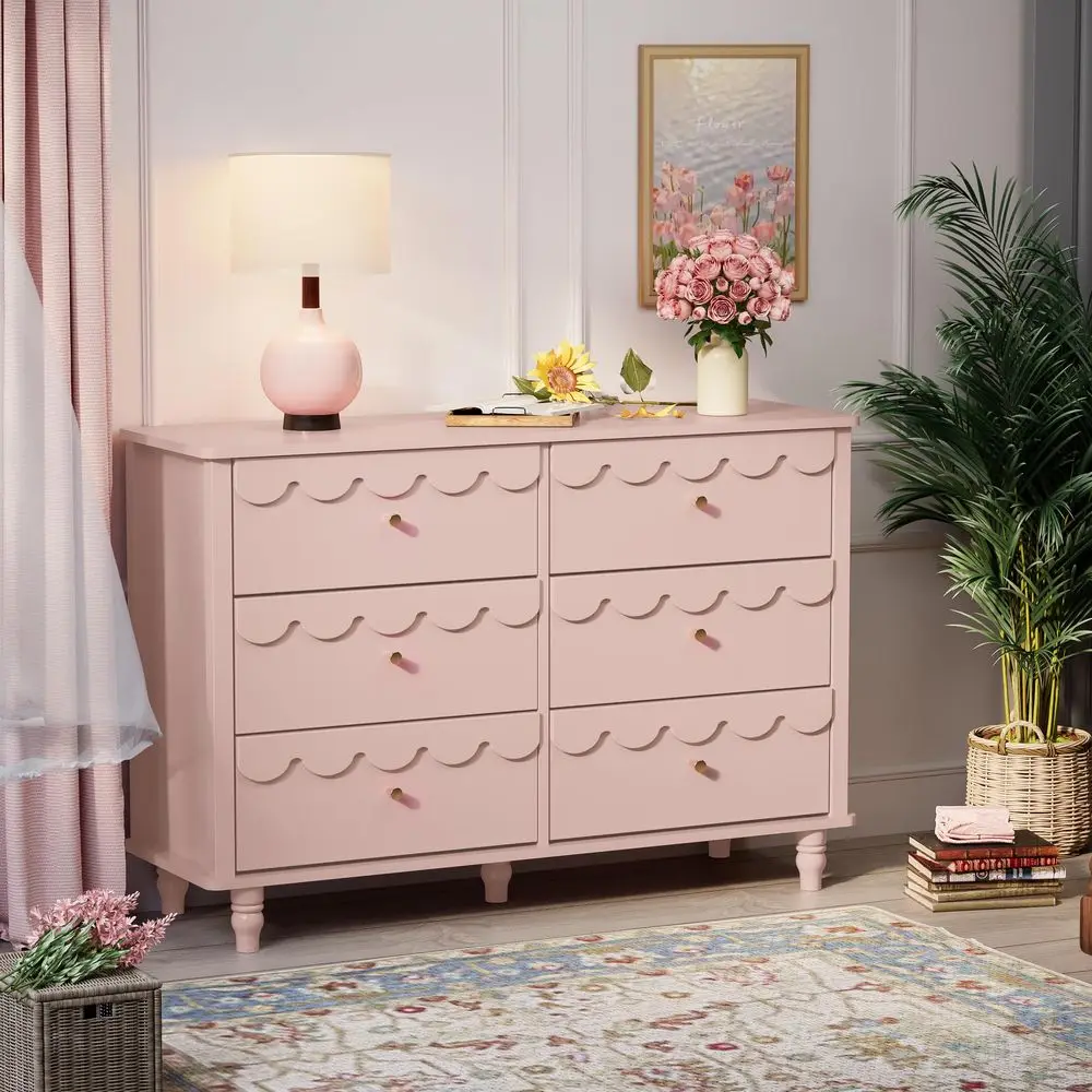 Pink Scalloped Nursery Chests and Nursery Chests and Dresser for Kids Bedroom Wood 6 Drawer Dresser, Dressers amp Chests of Draw