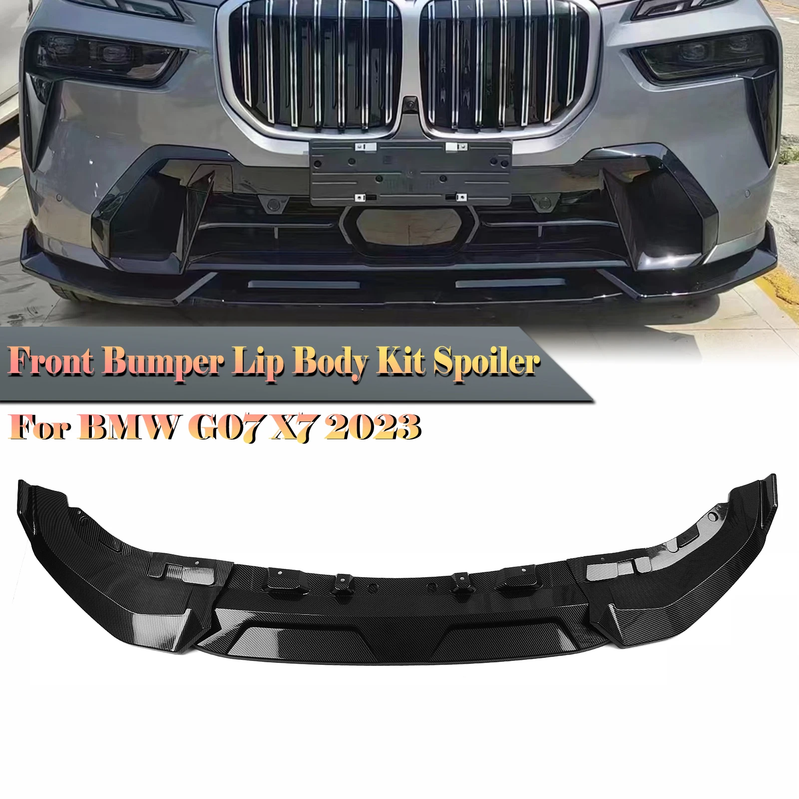 

For BMW G07 X7 LCI M Sport 23-25 Front Bumper Spoiler Lip Carbon Fiber Loo/Gloss Black Lower Diffuser Splitter Blade Protector