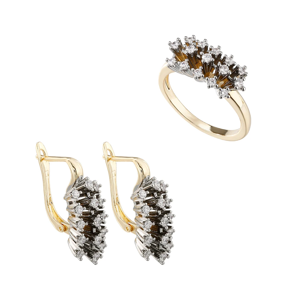 Fächerförmige radiale Reihen von Diamantohrringen und -ringen, retro zweifarbiger Modeschmuck, vielseitig für Partys und Bankette. – Detail 8