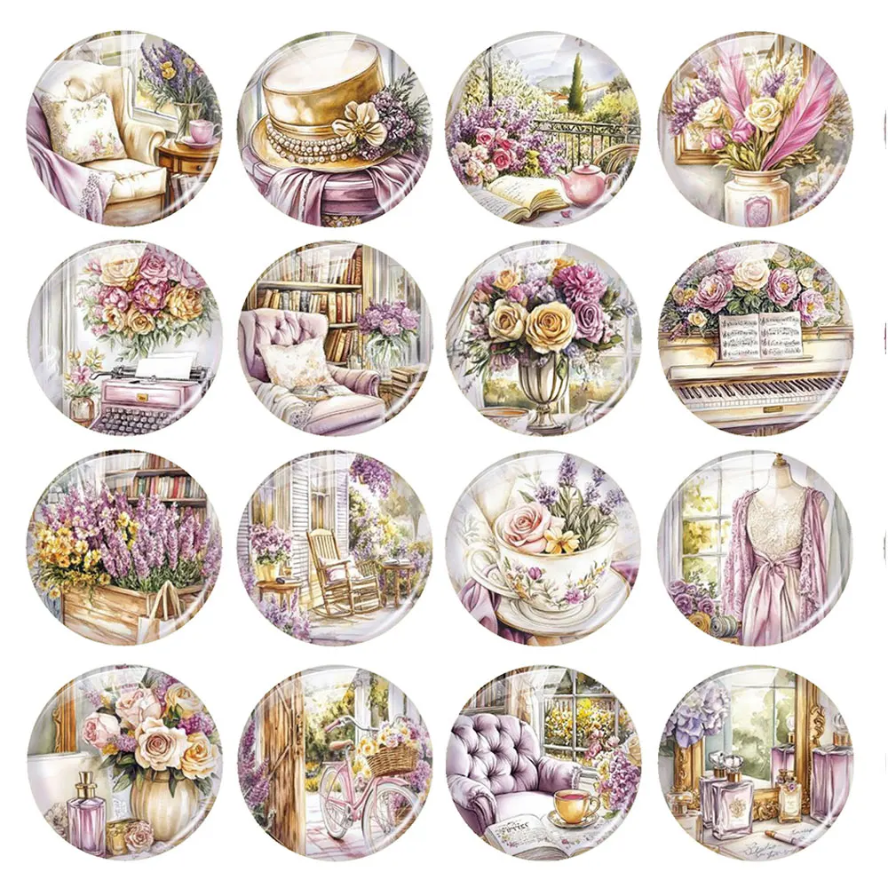 Random Mixed Round/Oval/Square Home House Flower Photo Glass Cabochon Flatback Demo Cameo For Diy Jewelry Making