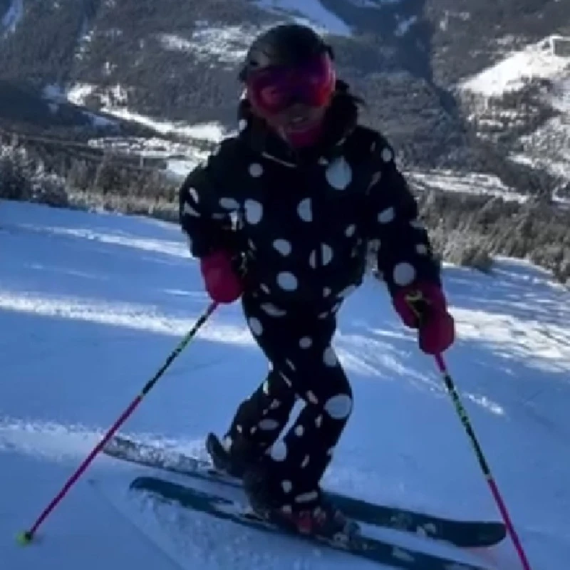 Polka Dot Ski Set Women Zip Up Hooded Puffer Jacket Long Flare Pants Ski Outfit Winter Windproof Snowboard Ladies Two Piece Suit