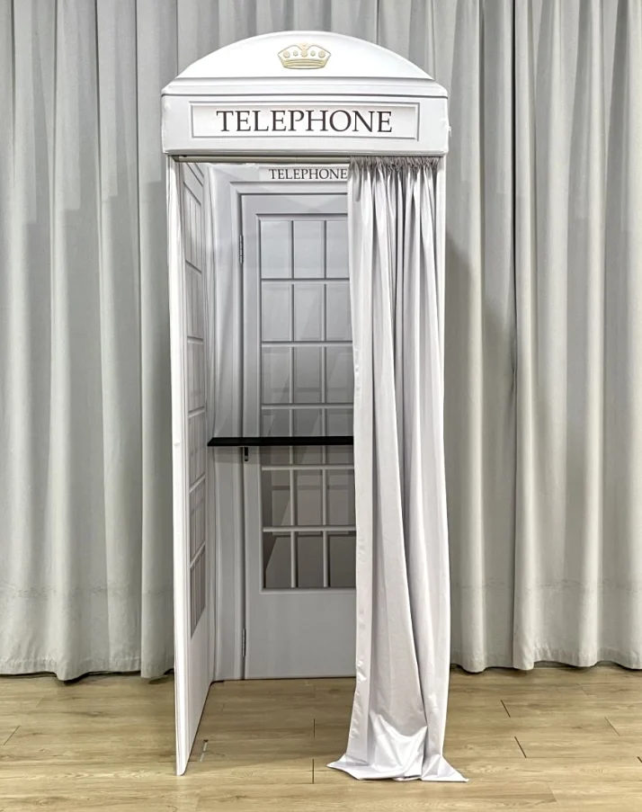 Red Telephone Booth For Wedding Decor Aluminium Frame Fabric Cover Hotel Mall Decor