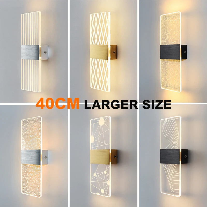 

Acrylic Wall Light 40cm Larger Size LED Indoor Sconce Lamp Bedroom Living Room Bedside Lamps Modern Nordic Decor 10W AC85-265V