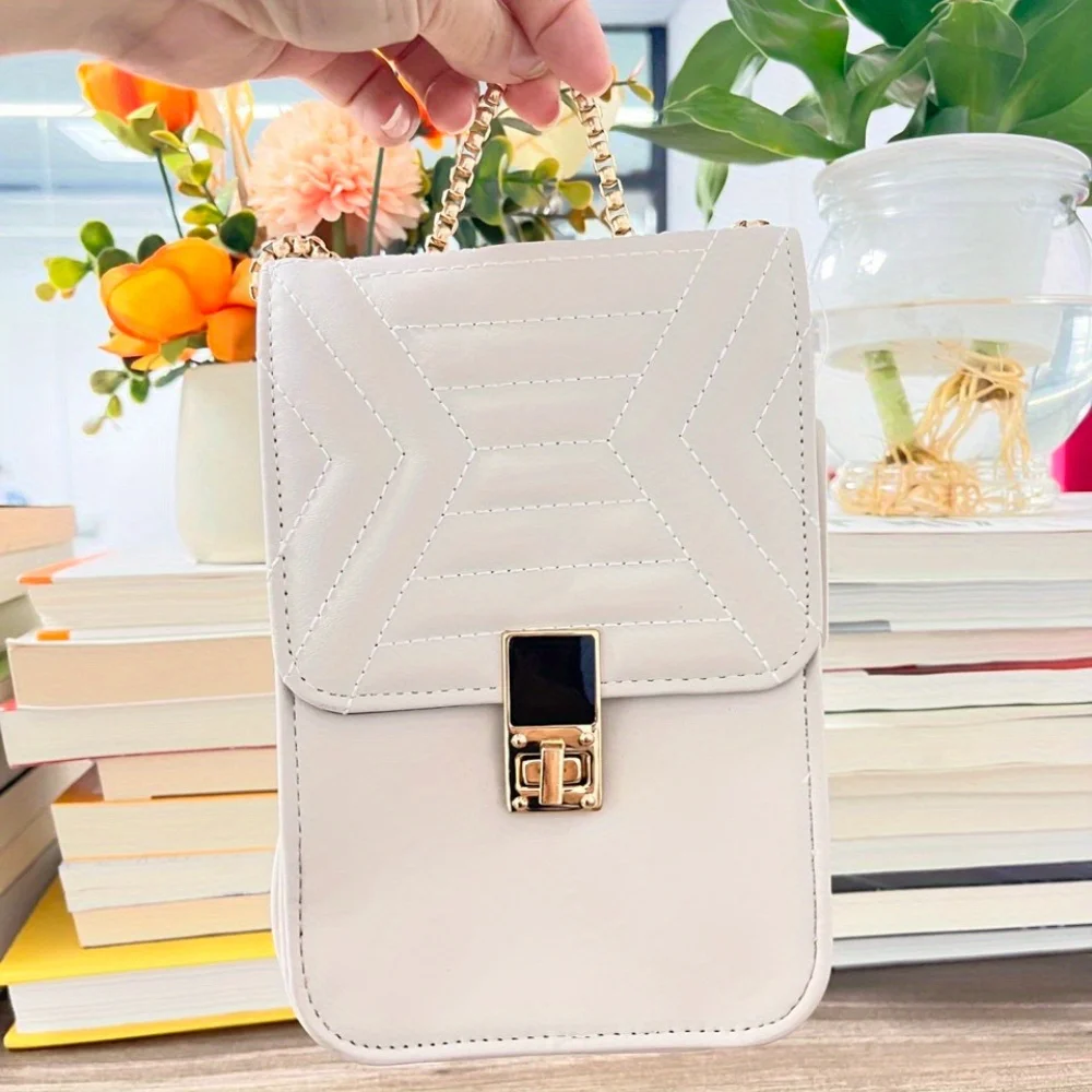 

Women's Round Rolling Chain Rectangular Flip Cover Soft Leather Phone Shoulder Bag, Crossbody Women's Bag