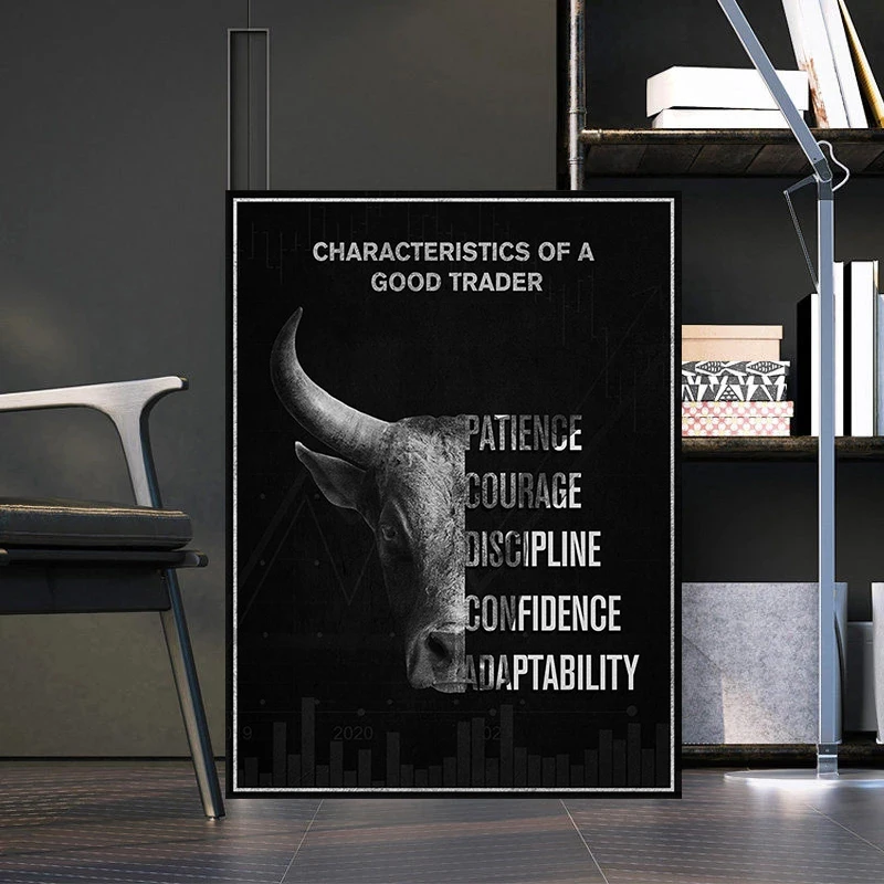 Trader Motivational Poster Characteristic of A Good Trader Patience Courage Discipline Stock Market Office Decor Canvas Painting