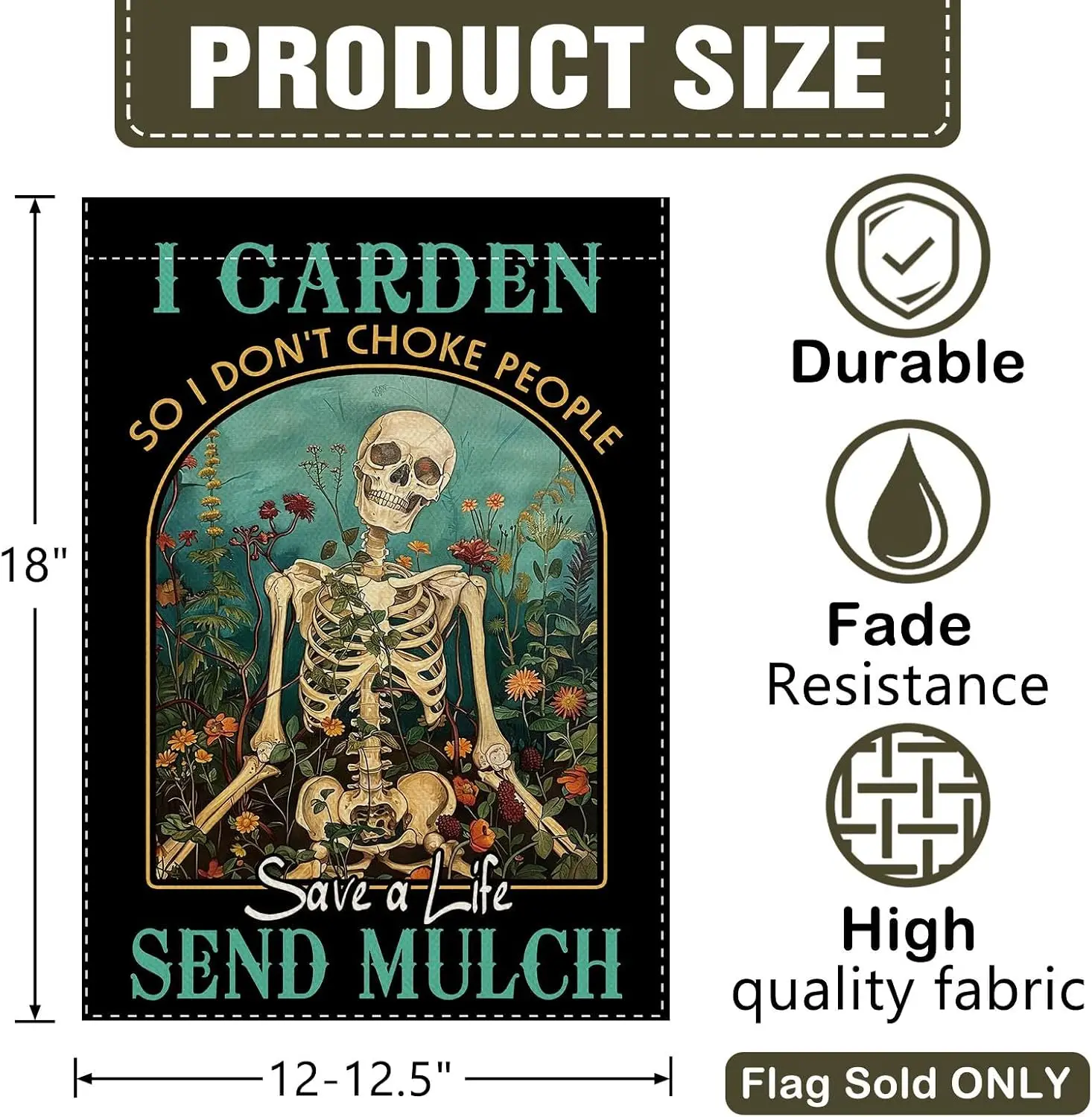 Dyrenson Funny Skeleton Skull Garden Flag, Gothic I Garden So I Don't Choke People Save a Life Send Mulch Yard Outdoor H kkz