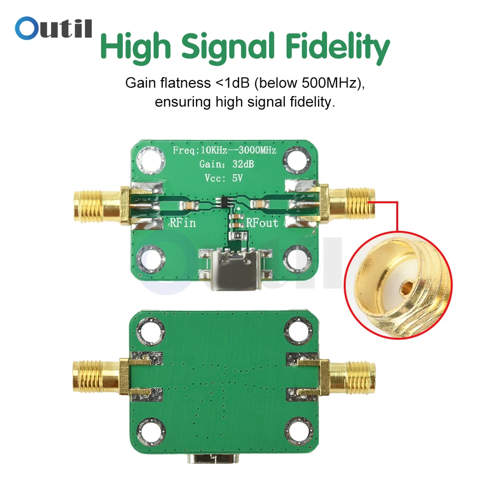 10KHz-3GHz RF Broadband Amplifier Module 32dB Gain Low Noise Medium Power LNA for Signal Generator Auxiliary