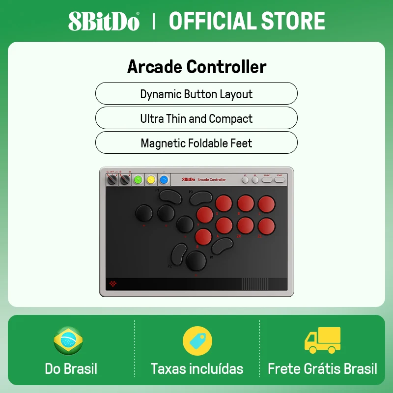 Controlador de arcade sem fio com todos os botões 8BitDo para Switch 1/2 e Windows, interruptores mecânicos de baixo perfil, 4 botões programáveis