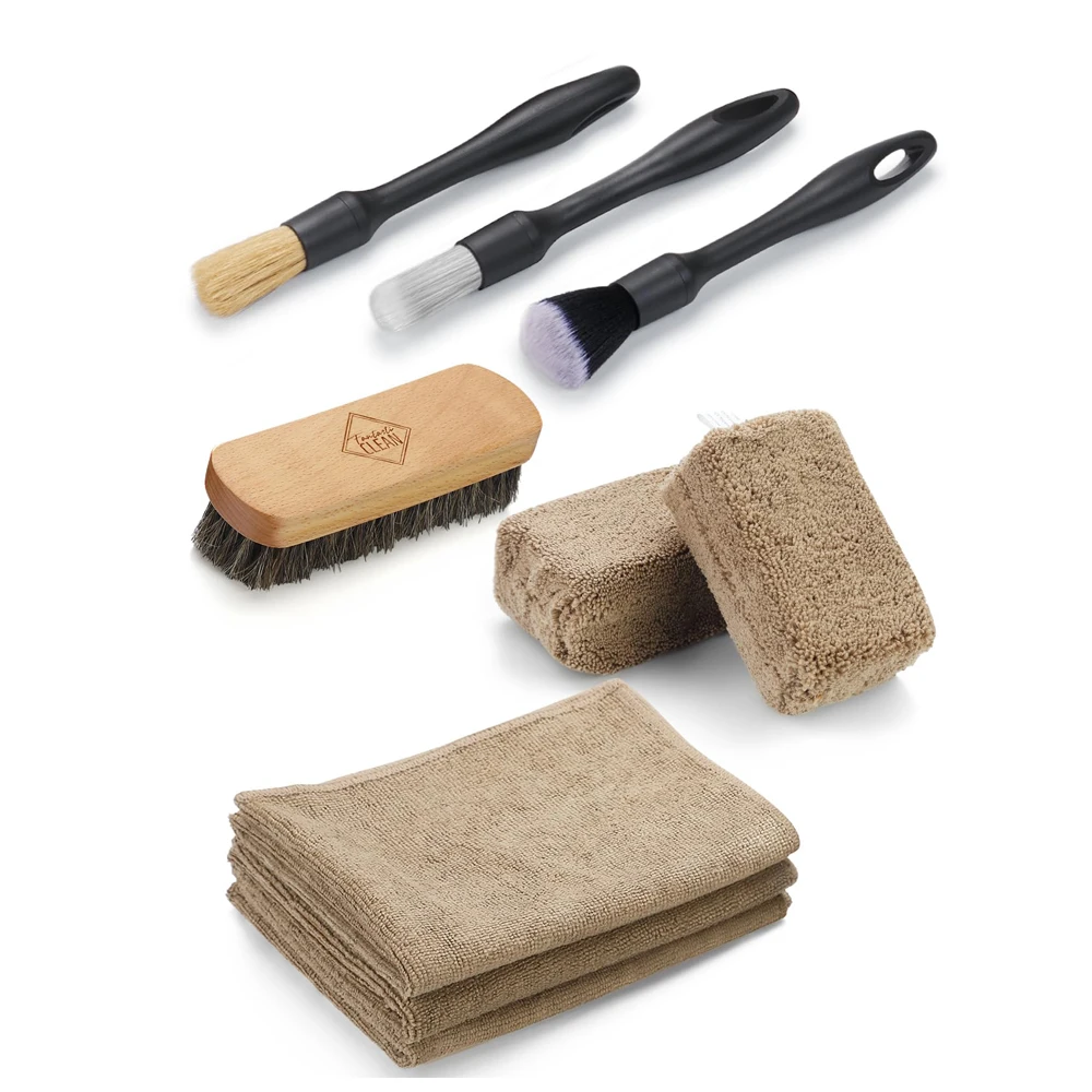 9PCS Car Interior Detailing Cleaning Set With Plastic & Pig Mane Brushes For Auto Detailing And Leather Care