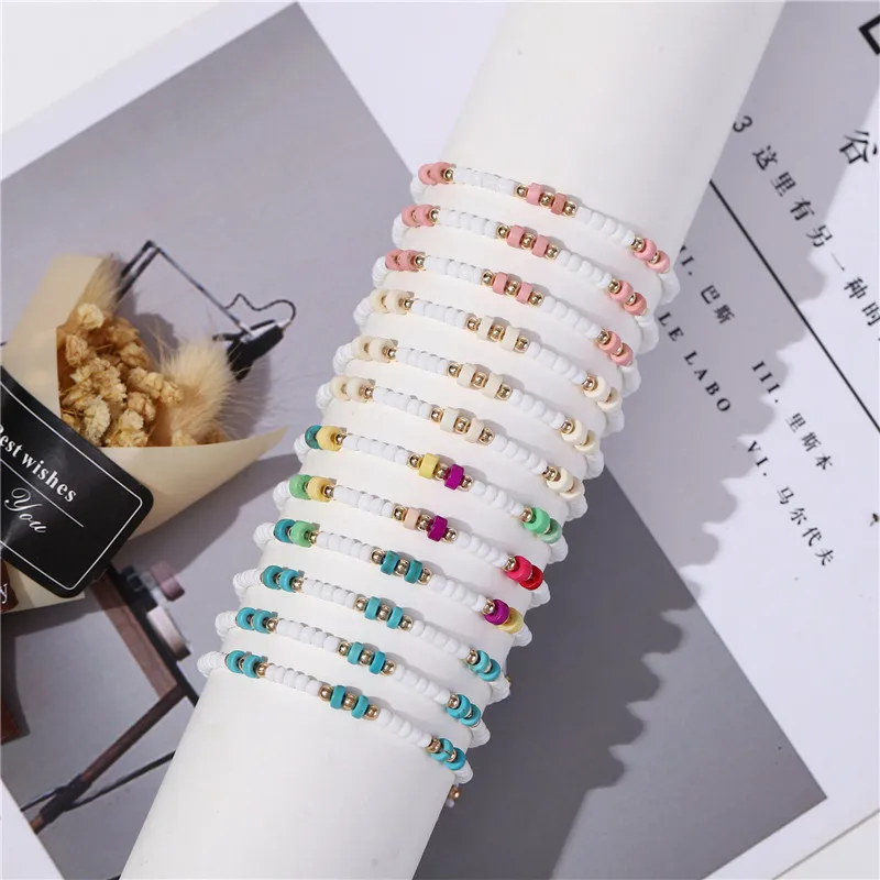 12Pcs/set Rice Beads Beaded Braided Bracelet Set Summer Handmade Adjustable White Rope Chain Women Child Wristband Jewelry Gifts