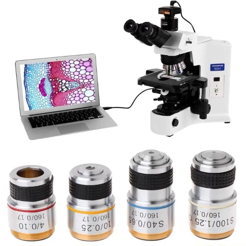 A2BE 4X 10X 40X 100X Microscope Achromatic Objective Lens for Biological Microscope Metal Objective Lens Durable