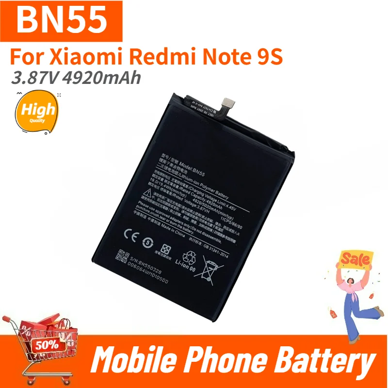 High Quality BN55 Phone Battery 3.87V 4920mAh For Xiaomi Redmi Note 9S Brand New Replacement Battery