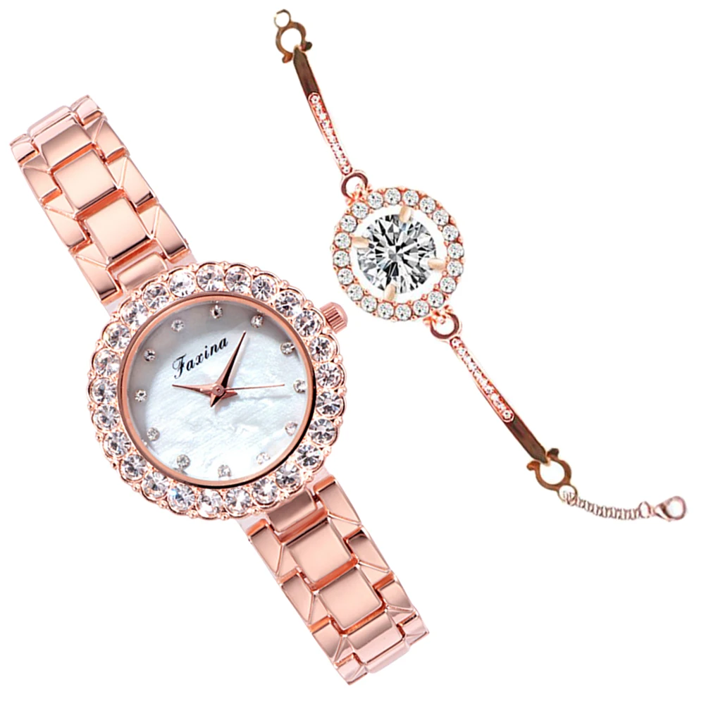 

2 pcs Quartz Rhinestone Zircon Women Watches Set Fashion Comfortable Scratch Resistant Glass Analog Bracelet Wristwatch