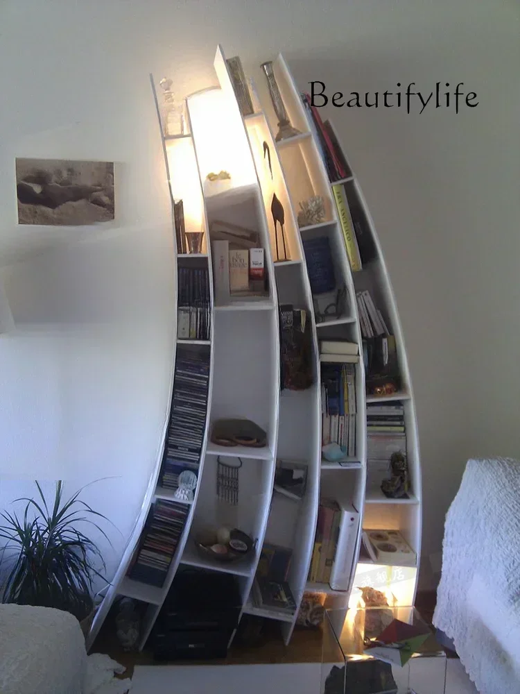 Q S Creative Bookcase Bookshelf Light Luxury Curio Cabinet High-End Personalized Bookshelf Model Room Nordic