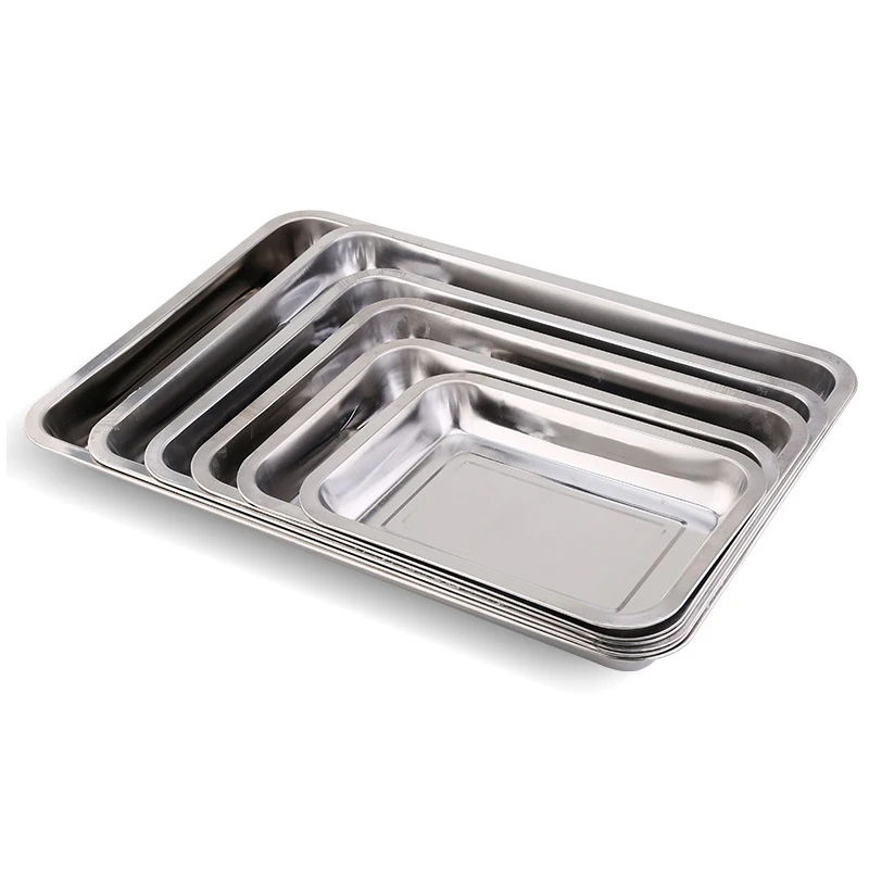 Multi Size Thickened Stainless Steel Square Plate, Rectangular Dumplings Tray, Grilled Fish Plate, Food Grade, 410